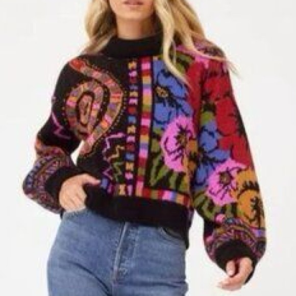 FARM Rio | Sweaters | Farm Rio Sweater Multi Black Floral Snake Cropped ...